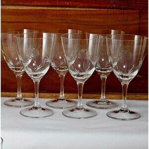 Etched Rose Leaf Vine Liquor Cocktail Glasses 5.5" set/6 vtg crystal floral